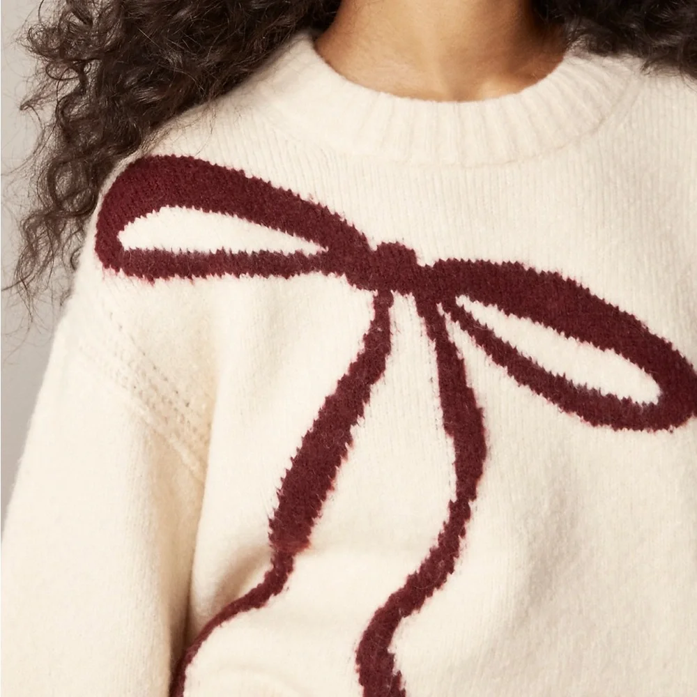 J.‎ Crew Relaxed Crewneck Pullover in Bow Print Merino Wool Blend Size Small